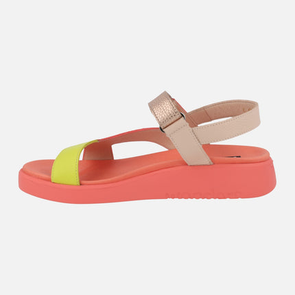 Multicolor leather sandals with velcro closure