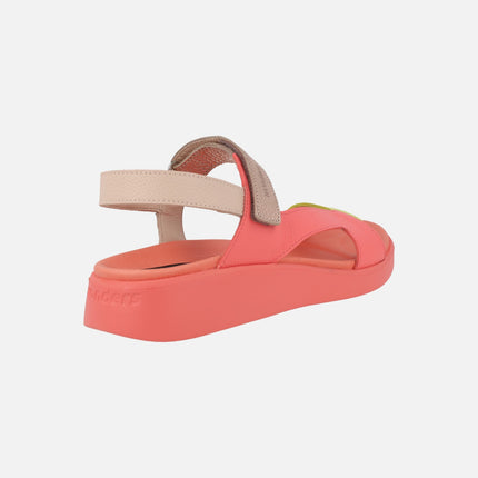 Multicolor leather sandals with velcro closure