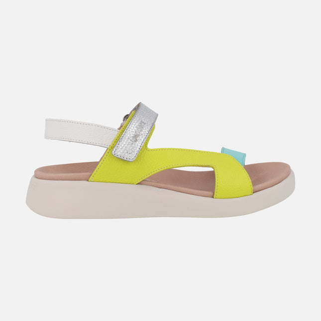 Sandalias de piel HALI en combinado multicolor con cierre de velcro