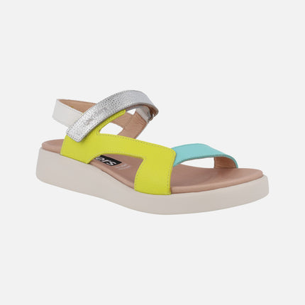 Multicolor leather sandals with velcro closure