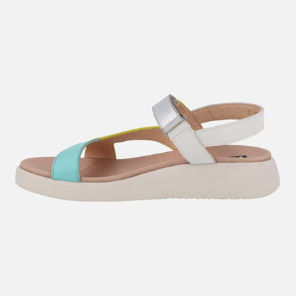 Multicolor leather sandals with velcro closure