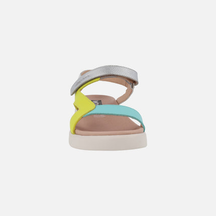 Multicolor leather sandals with velcro closure