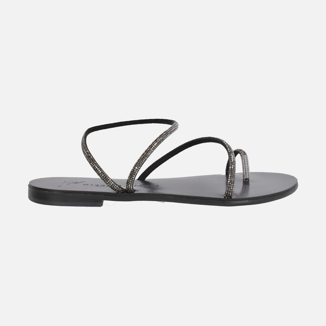 Sandalias planas con tiras de strass 63-TCM Nicolas Lainas