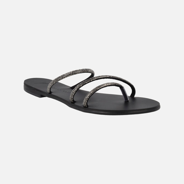 Sandalias de tiras en negro con strass 27-TC de Nicolas Lainas