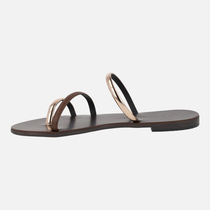 Sandalias planas en combinado marrón y oro 927-T de Nicolas Lainas