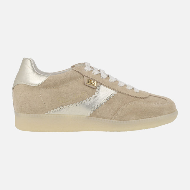 Zapatillas deportivas Missouri en ante beige con detalles dorados