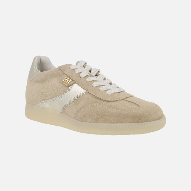 Zapatillas deportivas Missouri en ante beige con detalles dorados