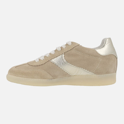 Zapatillas deportivas Missouri en ante beige con detalles dorados