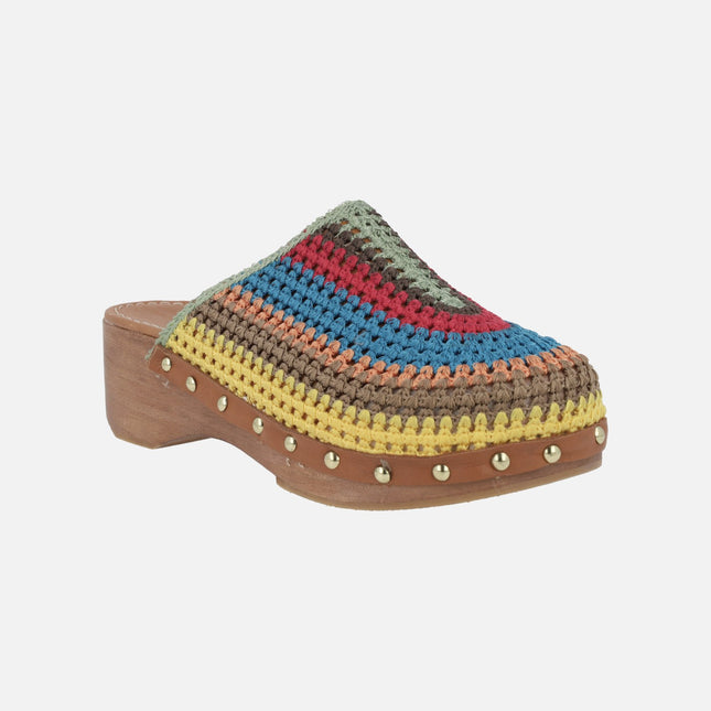 Multicolor crochet clogs