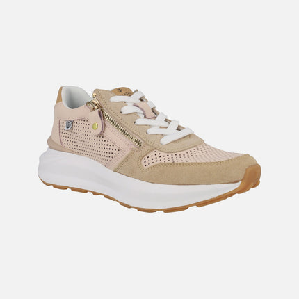 Zapatillas deportivas de piel con picados cordones y cremallera