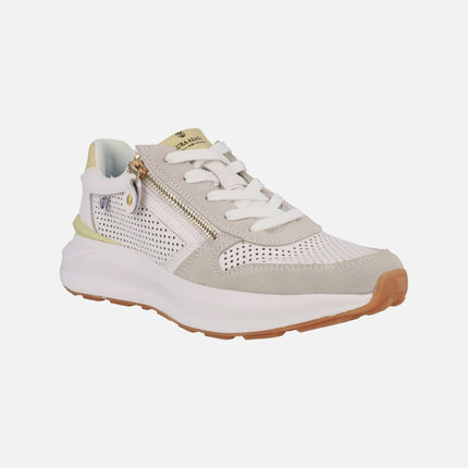 Zapatillas deportivas de piel con picados cordones y cremallera