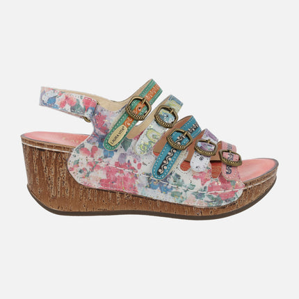 Multicolor wedged sandals with buckles Dino 0523