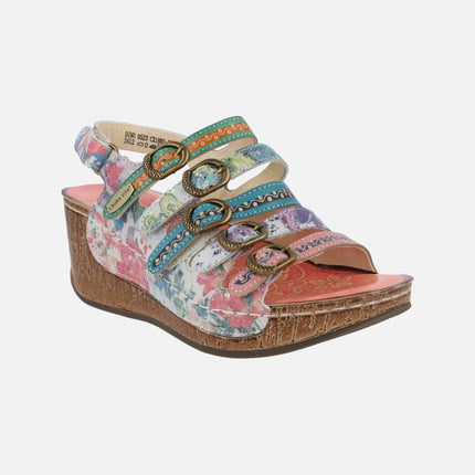 Sandalias de cuña multicolor con tiras de hebillas Dino 0523