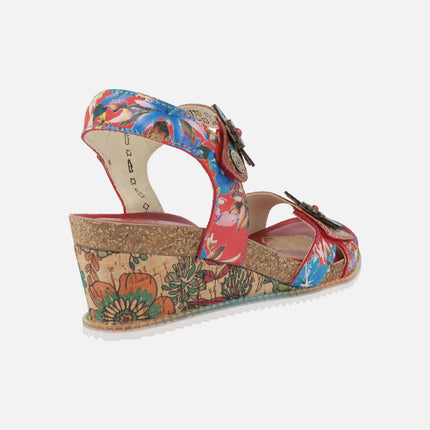 Red leather sandals with floral print Bonito13 rouge