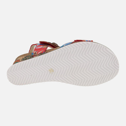 Sandalias rojas de piel con estampado floral Bonito 13 Rouge