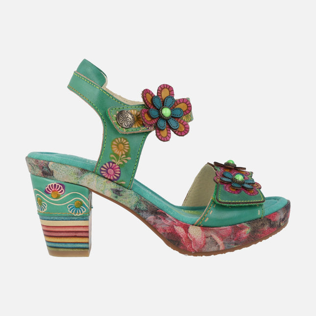 Heeled sandals with platform and velcros closure Nellao 05 vert