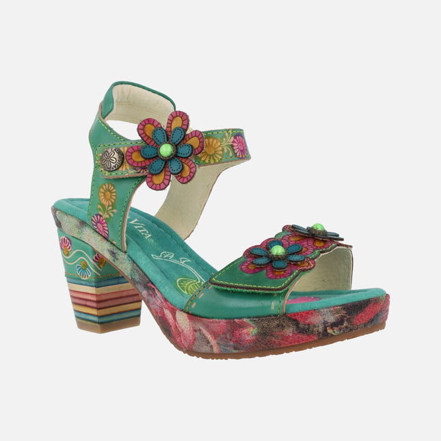 Heeled sandals with platform and velcros closure Nellao 05 vert