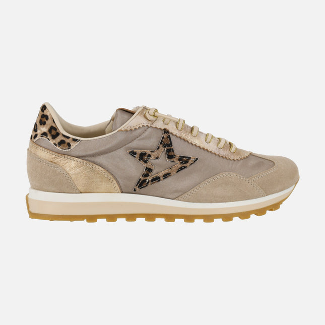 Sneakers in combined champagne with animal print details