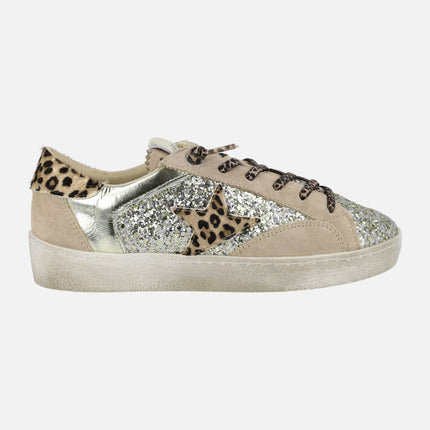 Zapatillas deportivas en combinado glitter y animal print