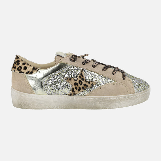 Glitter and Animal Print Combined Sneakers