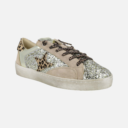 Glitter and Animal Print Combined Sneakers