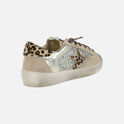 Glitter and Animal Print Combined Sneakers