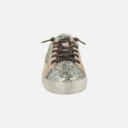 Glitter and Animal Print Combined Sneakers