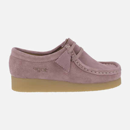 Zapatos en piel serraje para mujer con cordones tipo Wallabee