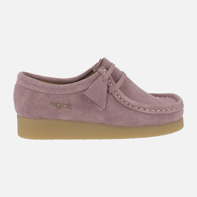 Zapatos en piel serraje para mujer con cordones tipo Wallabee