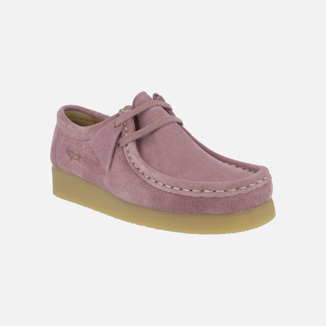 Zapatos en piel serraje para mujer con cordones tipo Wallabee