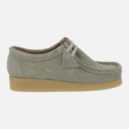 Zapatos en piel serraje para mujer con cordones tipo Wallabee