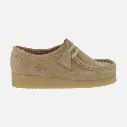 Zapatos en piel serraje para mujer con cordones tipo Wallabee