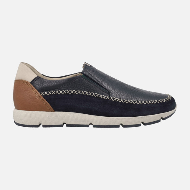 Zapatos mocasines confort para hombre en combinado azul marino