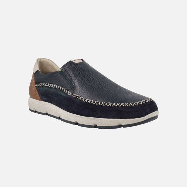 Zapatos mocasines confort para hombre en combinado azul marino