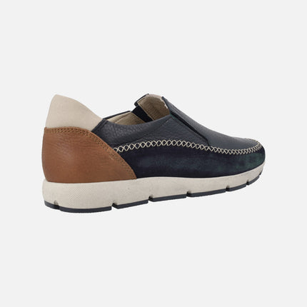 Zapatos mocasines confort para hombre en combinado azul marino