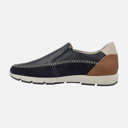 Zapatos mocasines confort para hombre en combinado azul marino