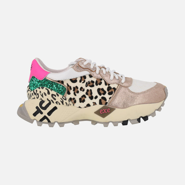 Exe leather sneakers with animal print 