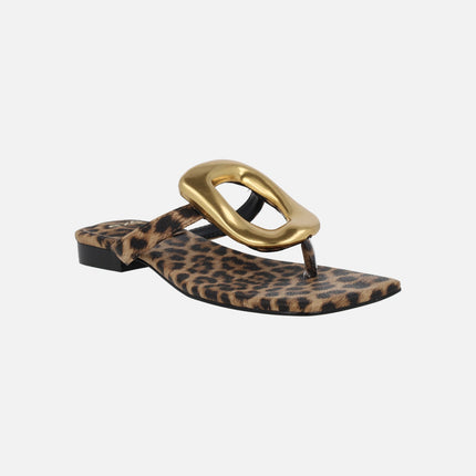 Sandalias de dedo Storm Leopardo con adorno metálico dorado