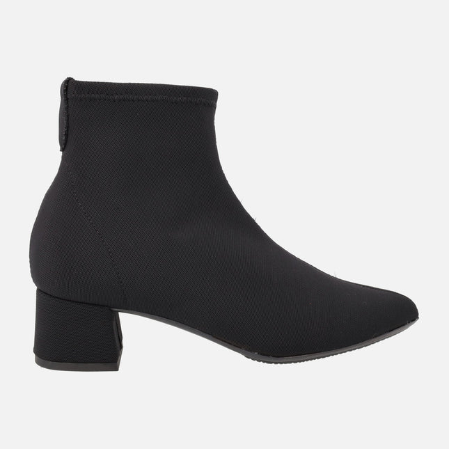 Black Lycra Booties With Low Heel