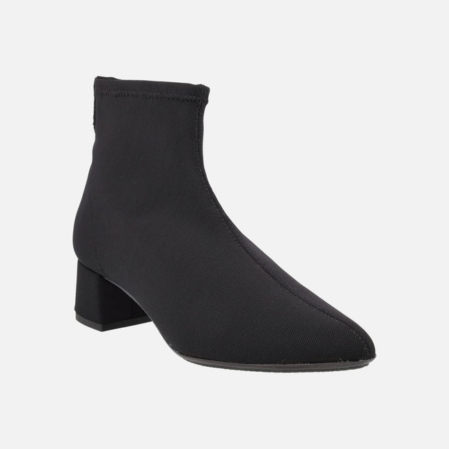 Black Lycra Booties With Low Heel