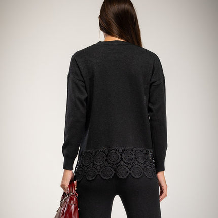 Sweater Black with lace hem