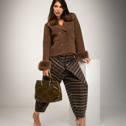 Brown jackets with fur collar and cuffs
