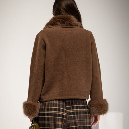Brown jackets with fur collar and cuffs