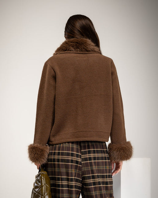 Brown jackets with fur collar and cuffs