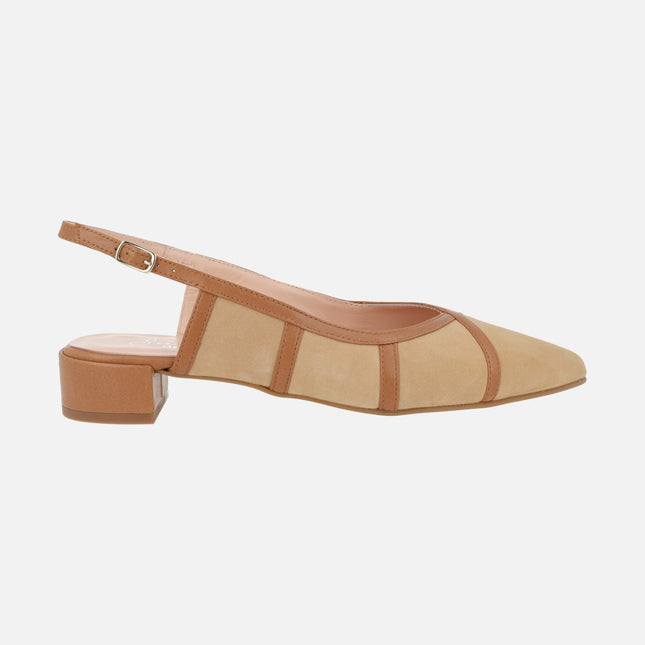 Zapatos de ante destalonados con tacón bajo