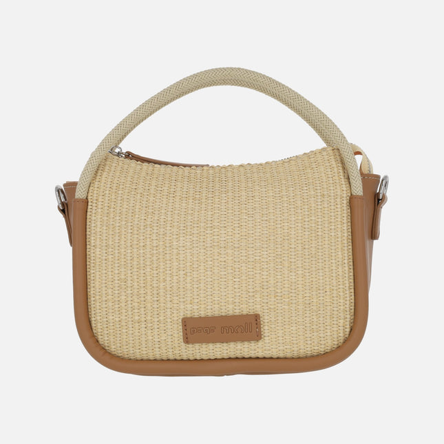 Handbags in combined raffia with cross body handle included