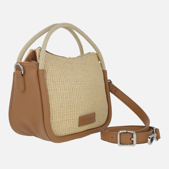 Handbags in combined raffia with cross body handle included