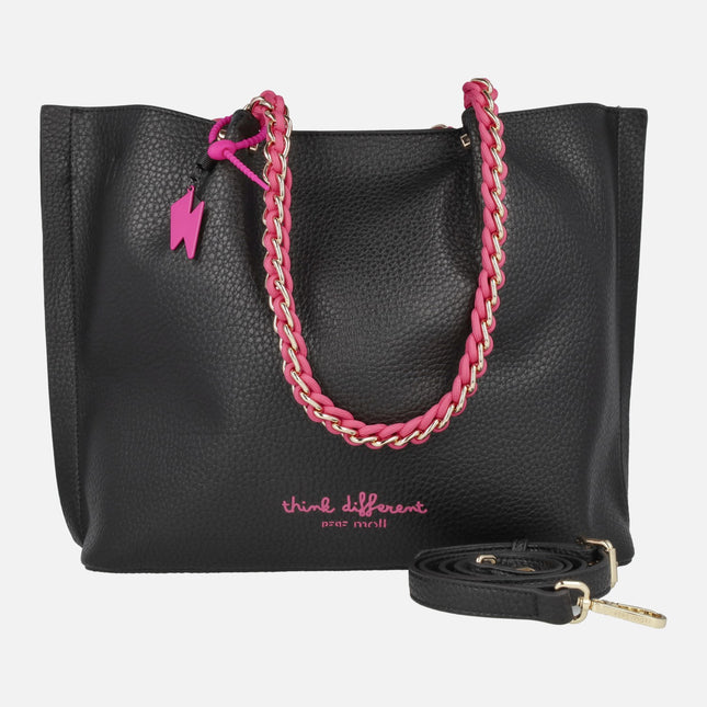 Bolsos de hombro estilo shopper en negro y fucsia Pepe Moll