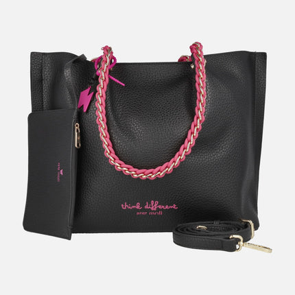 Shopper -style shoulder bags in Black and fuchsia PEPE MOLL