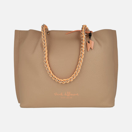 Shopper-style shoulder bags in camel and orange by pepe moll